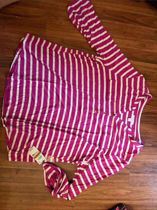 Charter Club Tops - Charter Club Pink and White Striped Long Sleeve Henley Tee